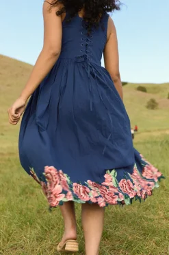 Clarissa Dress in Midnight with Red Flowers
