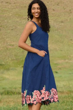 Clarissa Dress in Midnight with Red Flowers
