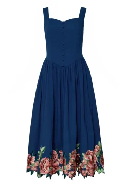 Clarissa Dress in Midnight with Red Flowers