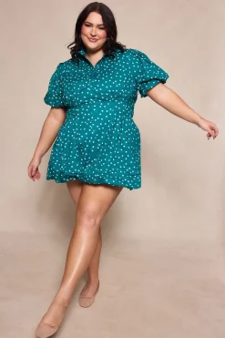 Cody Dress in Deep Teal Polka Dot