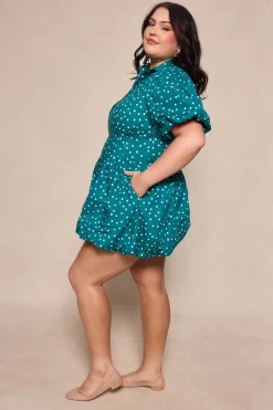 Cody Dress in Deep Teal Polka Dot