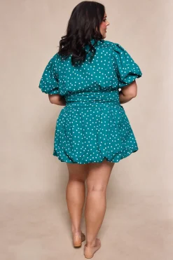 Cody Dress in Deep Teal Polka Dot