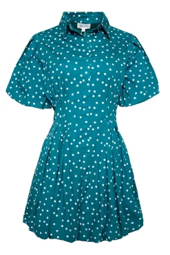 Cody Dress in Deep Teal Polka Dot