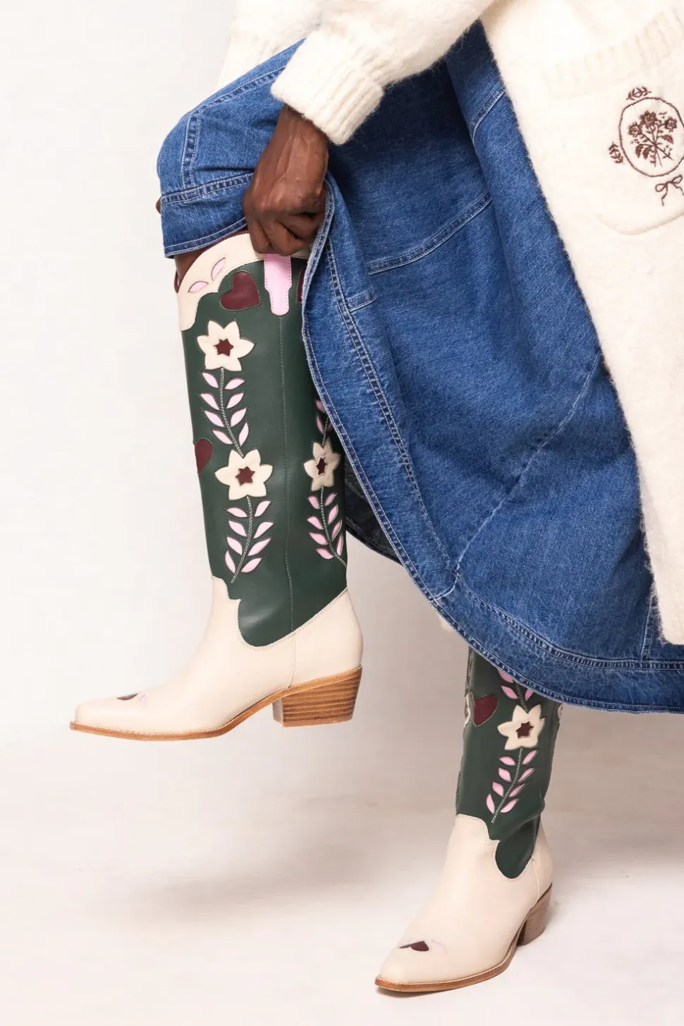 Dakota Boot in Green & Cream