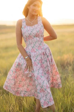 Edith Dress in Pink Sketched Flower