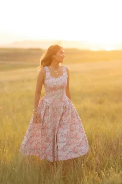 Edith Dress in Pink Sketched Flower