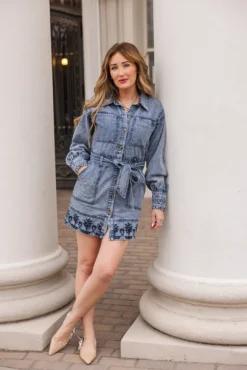 Elodie Dress in Light Wash Denim