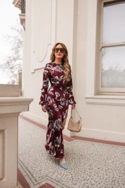 Elyse Dress in Burgundy Floral