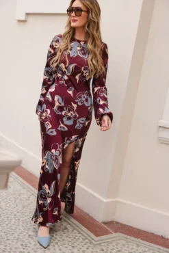 Elyse Dress in Burgundy Floral