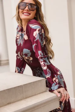 Elyse Dress in Burgundy Floral