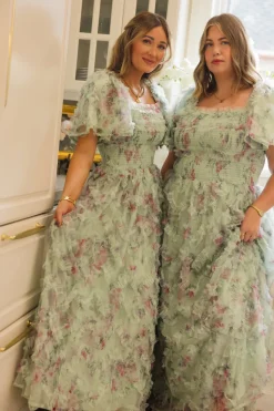 Florentina Dress in Pistachio Aquarelle Fleur