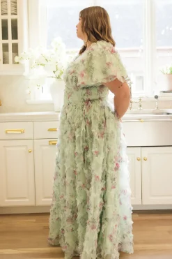 Florentina Dress in Pistachio Aquarelle Fleur