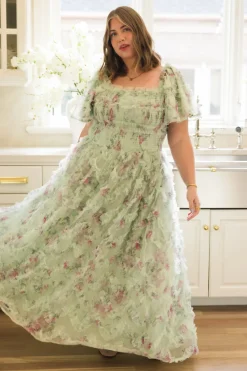 Florentina Dress in Pistachio Aquarelle Fleur