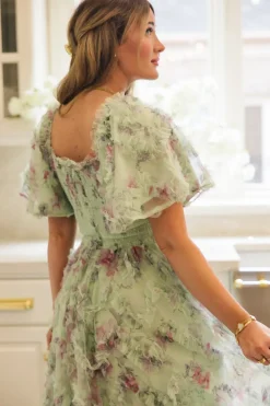 Florentina Dress in Pistachio Aquarelle Fleur