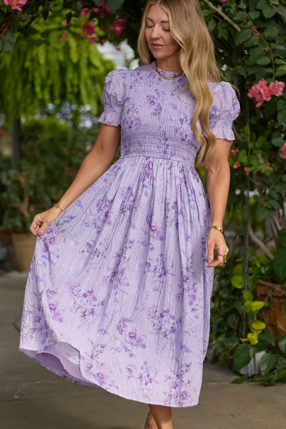 Flynn Midi Dress in Lavender Aquarelle Fleur