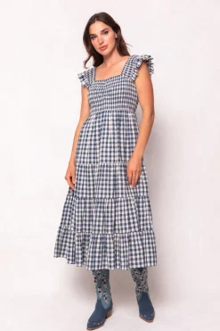Hailey Dress in Indigo Gingham