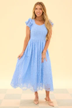 Hattie Dress in Cornflower Blue Lace