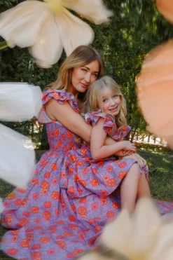 Hattie Dress in Thistle Flower Poppy Woodblock