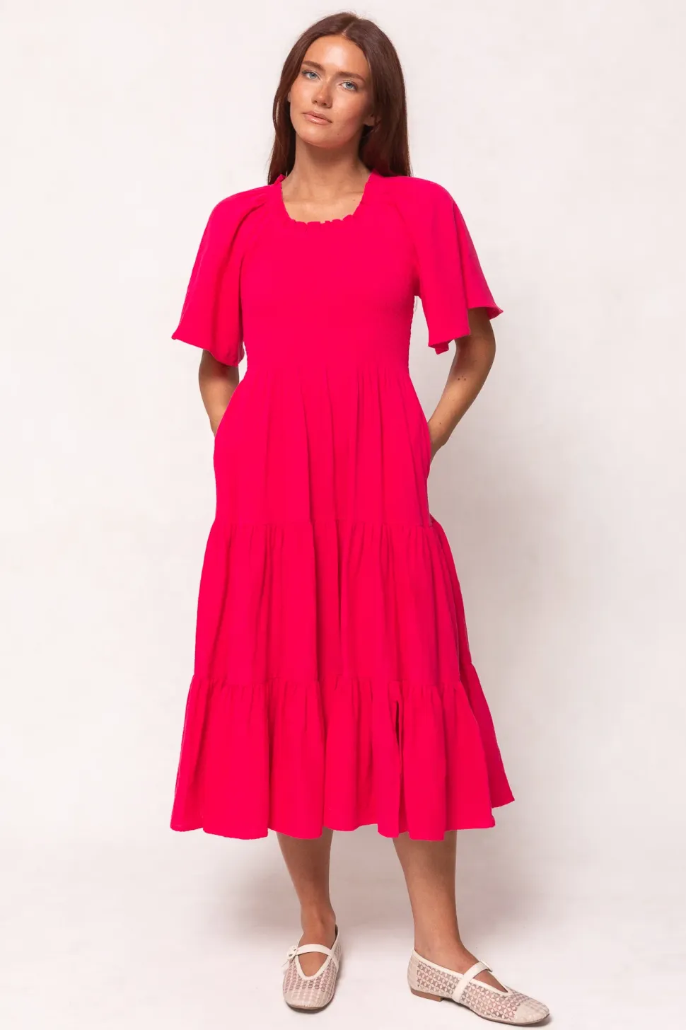 Jovie Midi Dress in Hot Pink