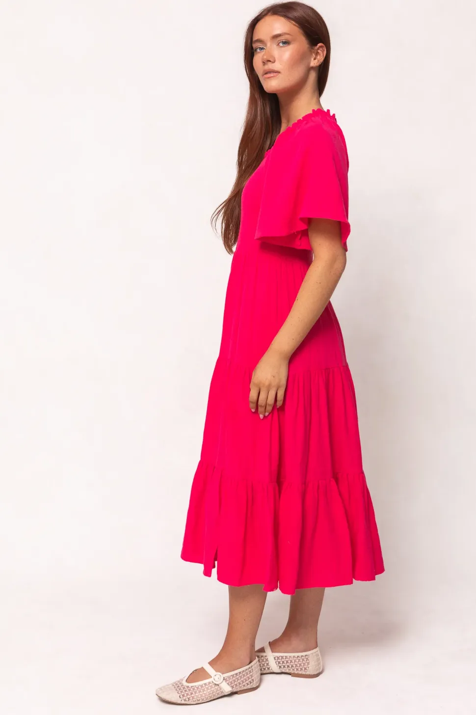 Jovie Midi Dress in Hot Pink