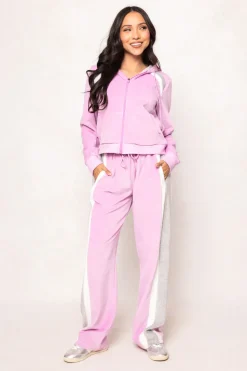 Kailey Velour Track Pants in Pink