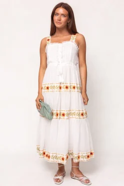 Katerina Dress in White with Floral Trim