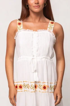 Katerina Dress in White with Floral Trim