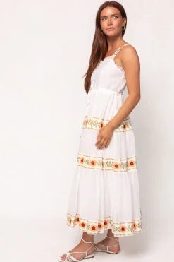 Katerina Dress in White with Floral Trim