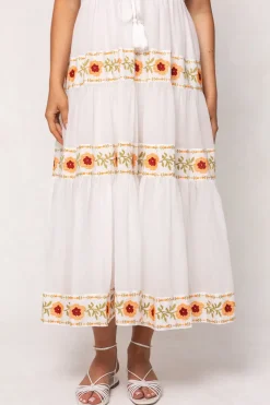 Katerina Dress in White with Floral Trim
