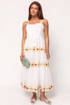 Katerina Dress in White with Floral Trim