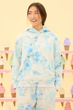Kian Hooded Sweatshirt in Blue Aquarelle Fleur