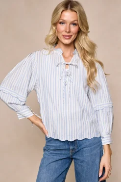 Leticia Top in White & Blue Stripe
