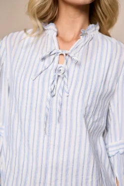 Leticia Top in White & Blue Stripe