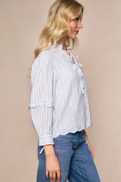 Leticia Top in White & Blue Stripe