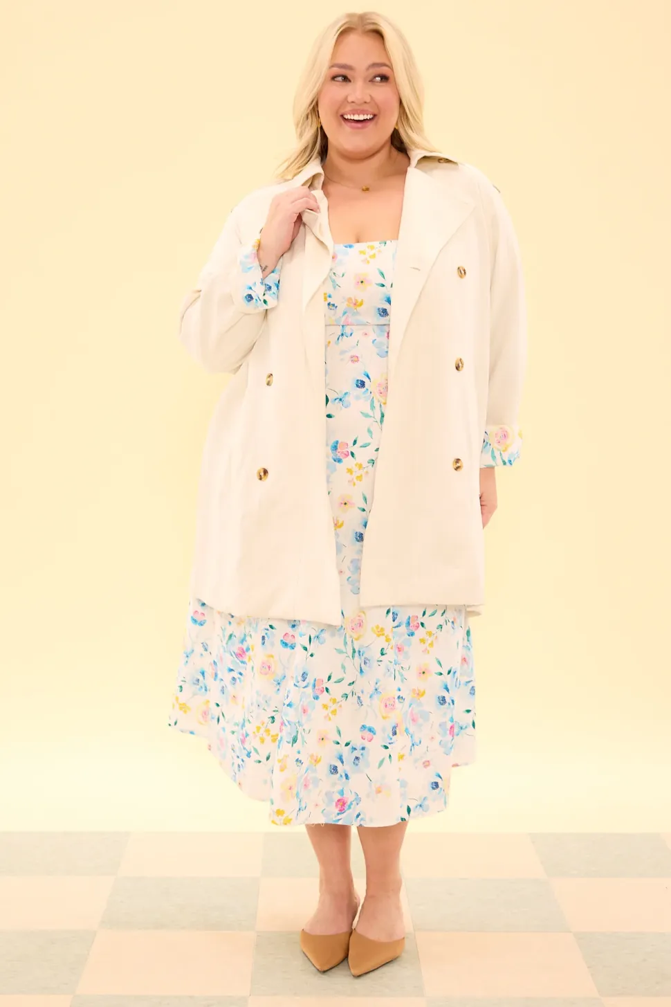 Linden Trench Coat in Blue Bouquet