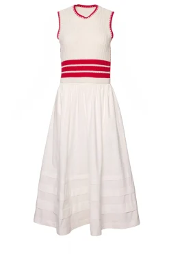 Lisbon Dress in Ivory & Firework Red