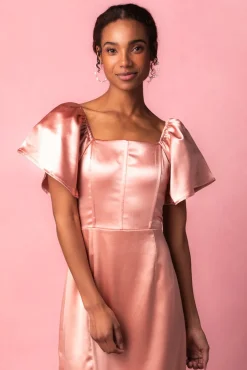 Maddie Dress in Apricot Crush Satin