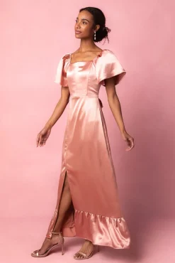 Maddie Dress in Apricot Crush Satin