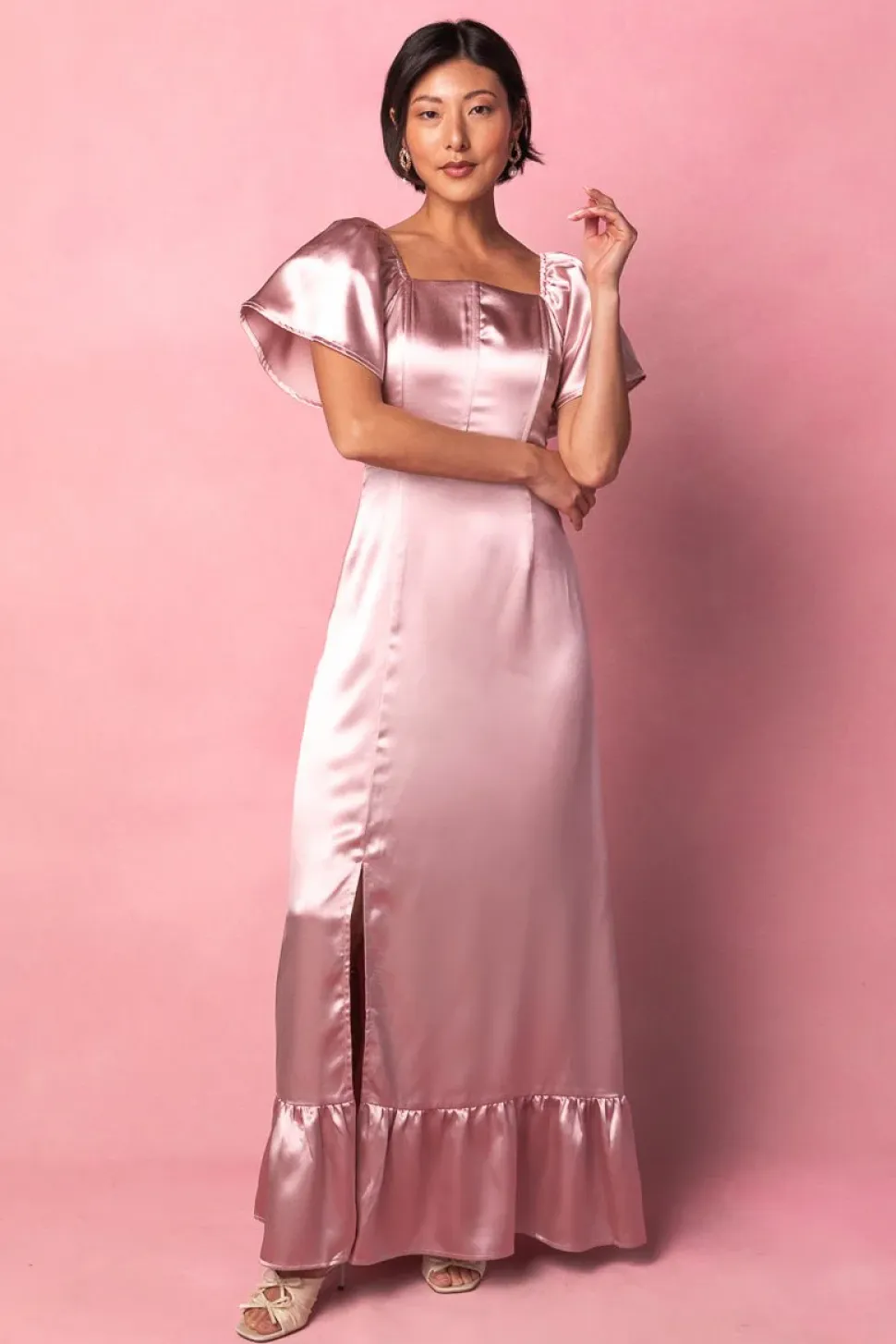 Maddie Dress in Blush Satin