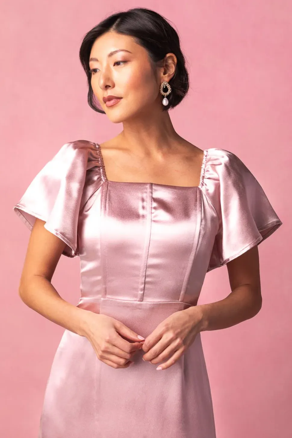 Maddie Dress in Blush Satin