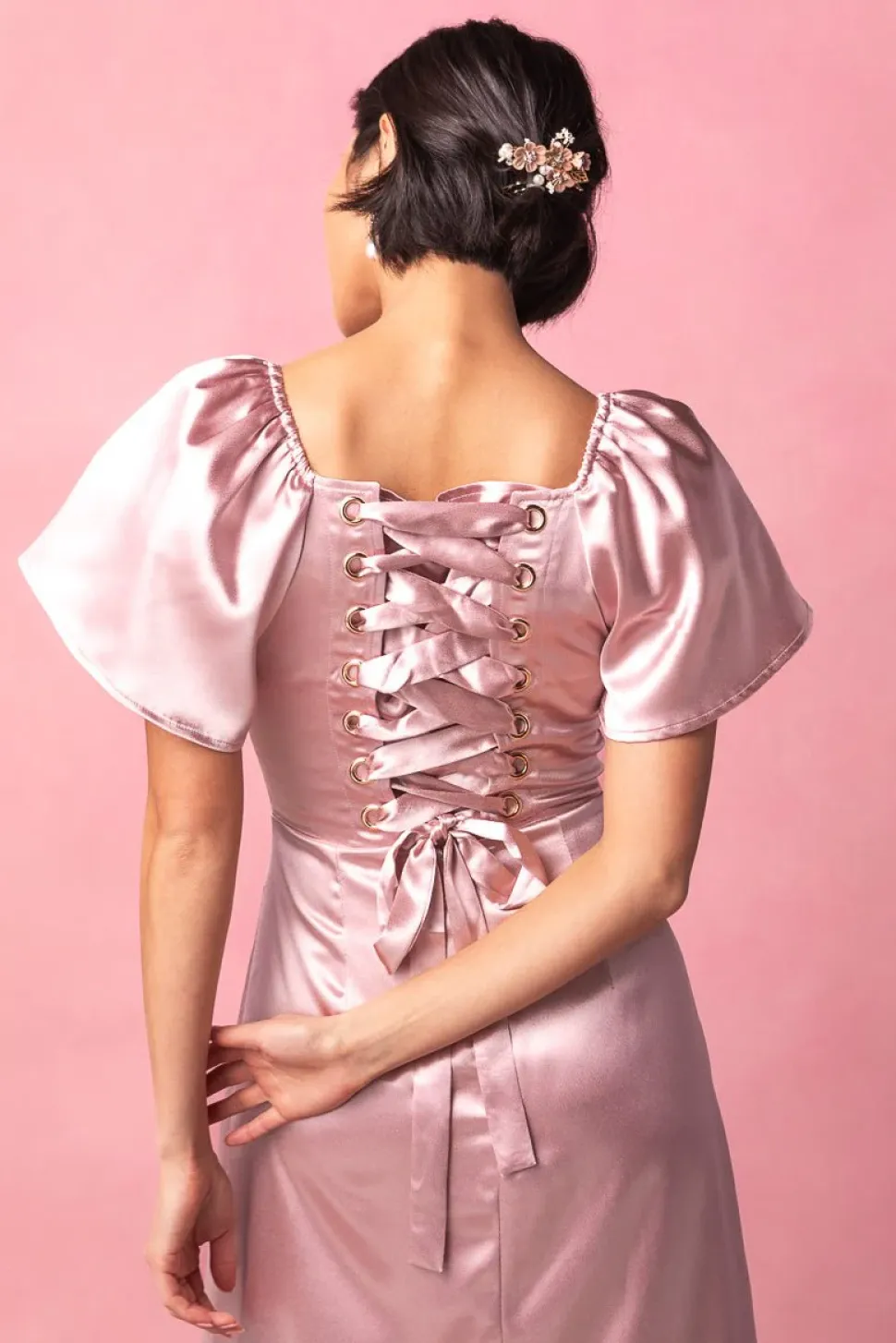 Maddie Dress in Blush Satin