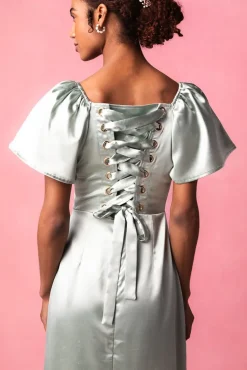 Maddie Dress in Sage Satin