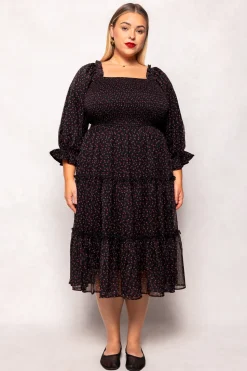 Madeline Dress in Black Ditsy Floral