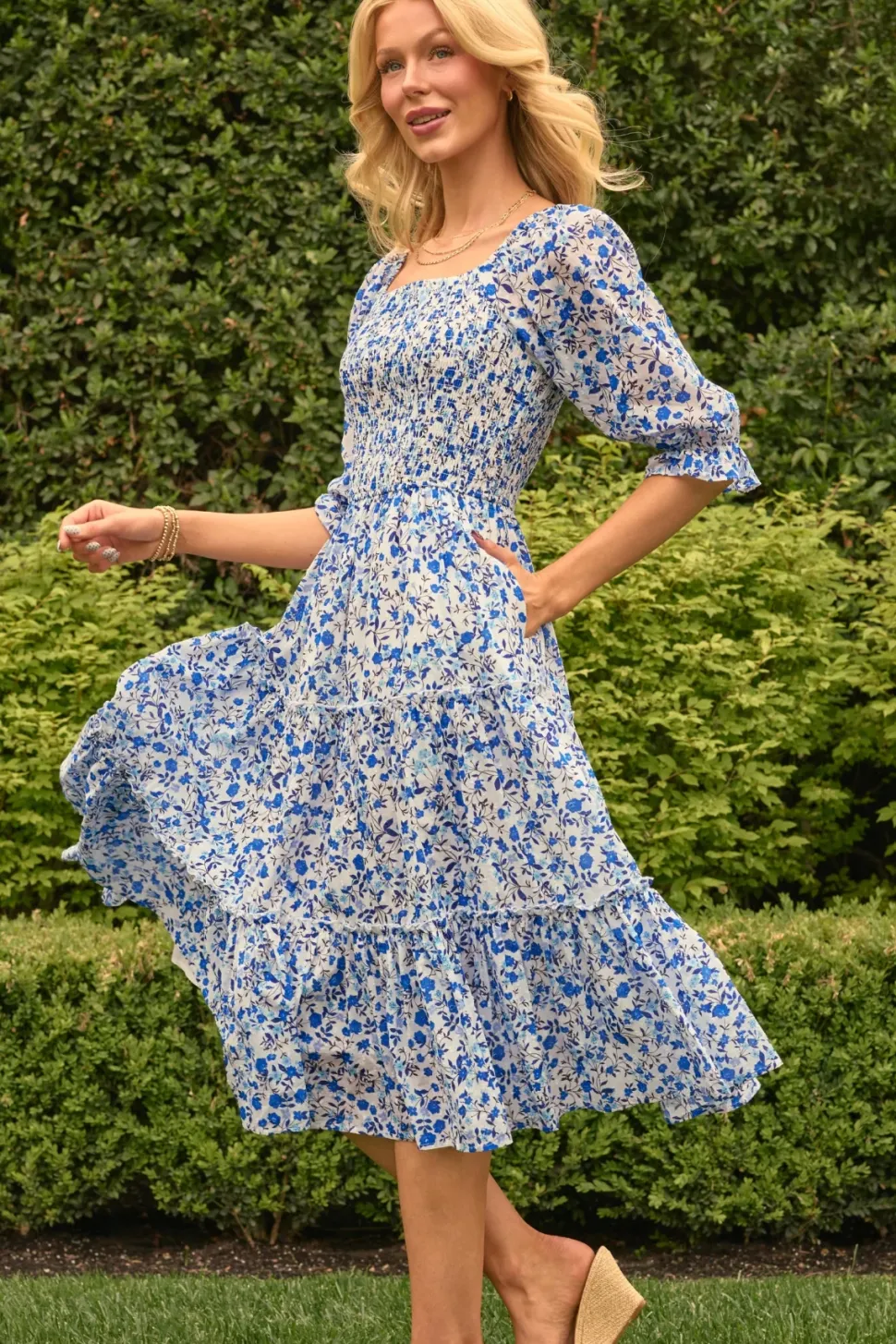Madeline Dress in Ditsy Cobalt Floral
