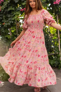 Madeline Maxi Dress in Pink Vintage Poppies