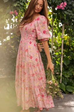 Madeline Maxi Dress in Pink Vintage Poppies