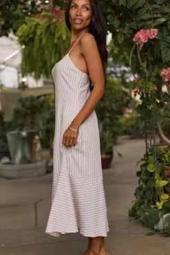 Marbella Dress in Green & Pink Pinstripe