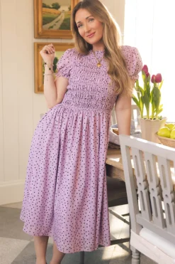 Marcell Dress in Purple Polka Dot
