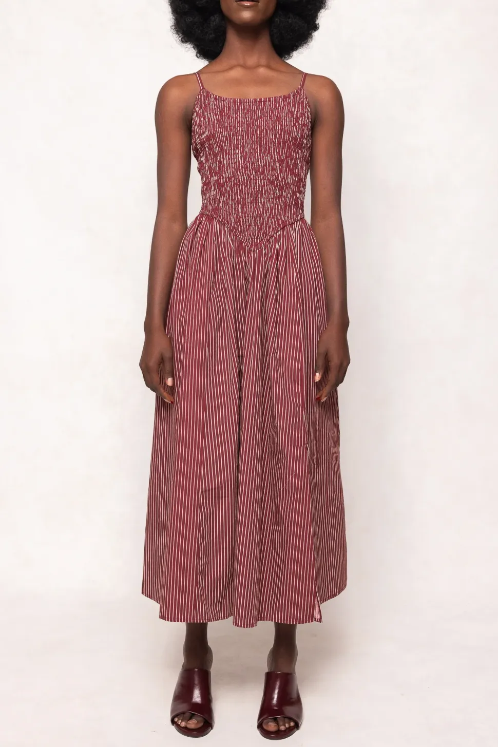 Maxwell Dress in Burgundy Pinstripe