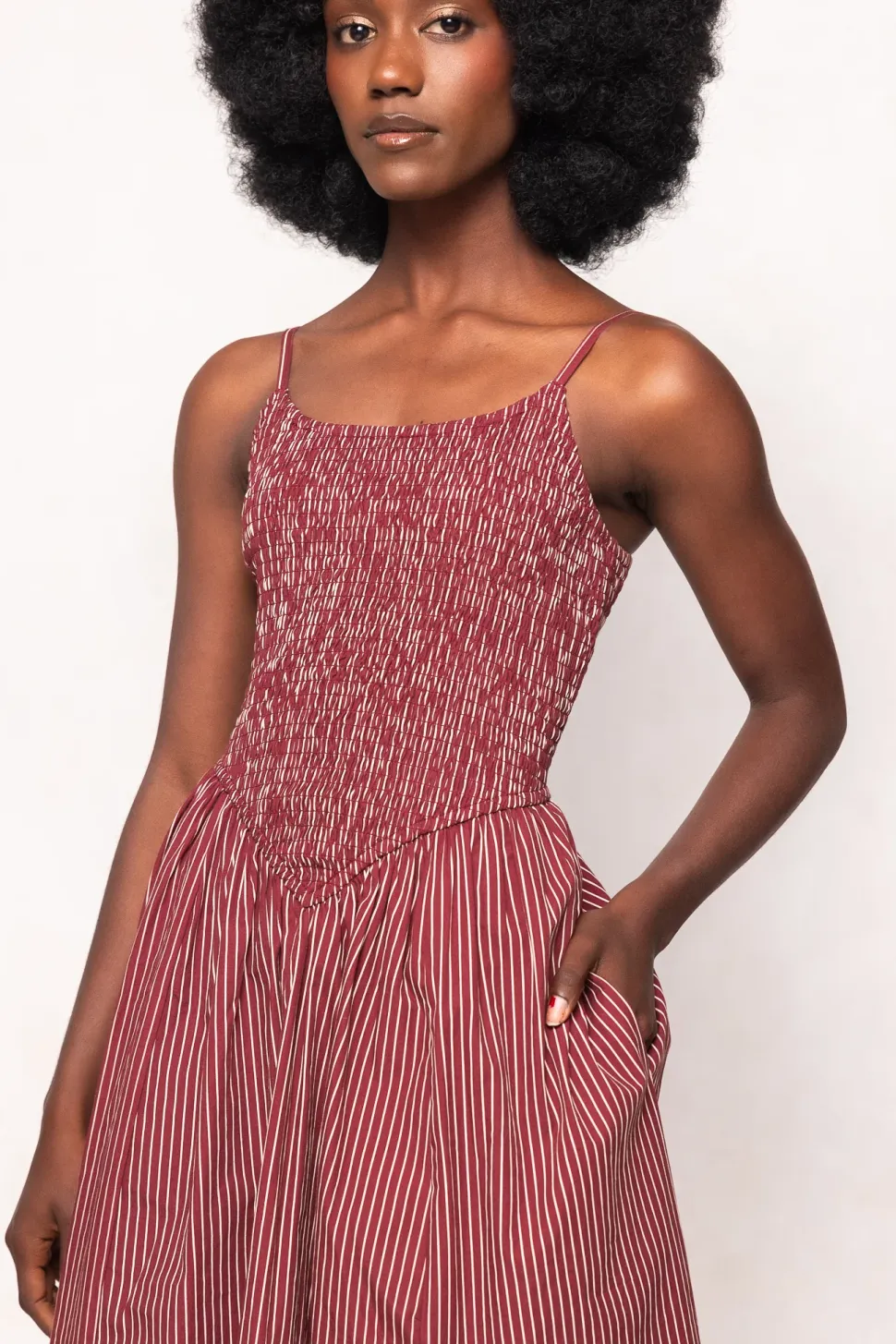 Maxwell Dress in Burgundy Pinstripe
